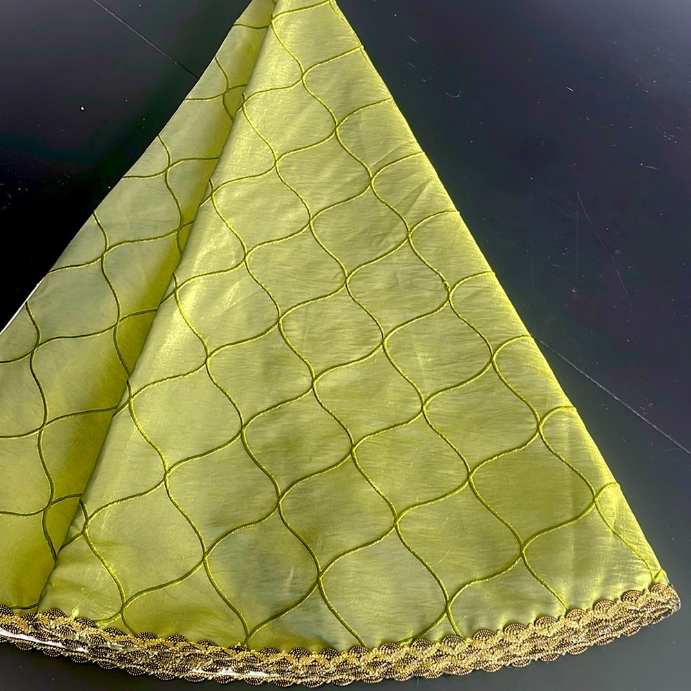 Beautiful handmade green iridescent tree skirt